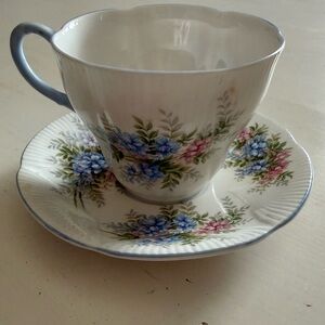 Royal Albert Blue and Pink Floral Teacup and Saucer